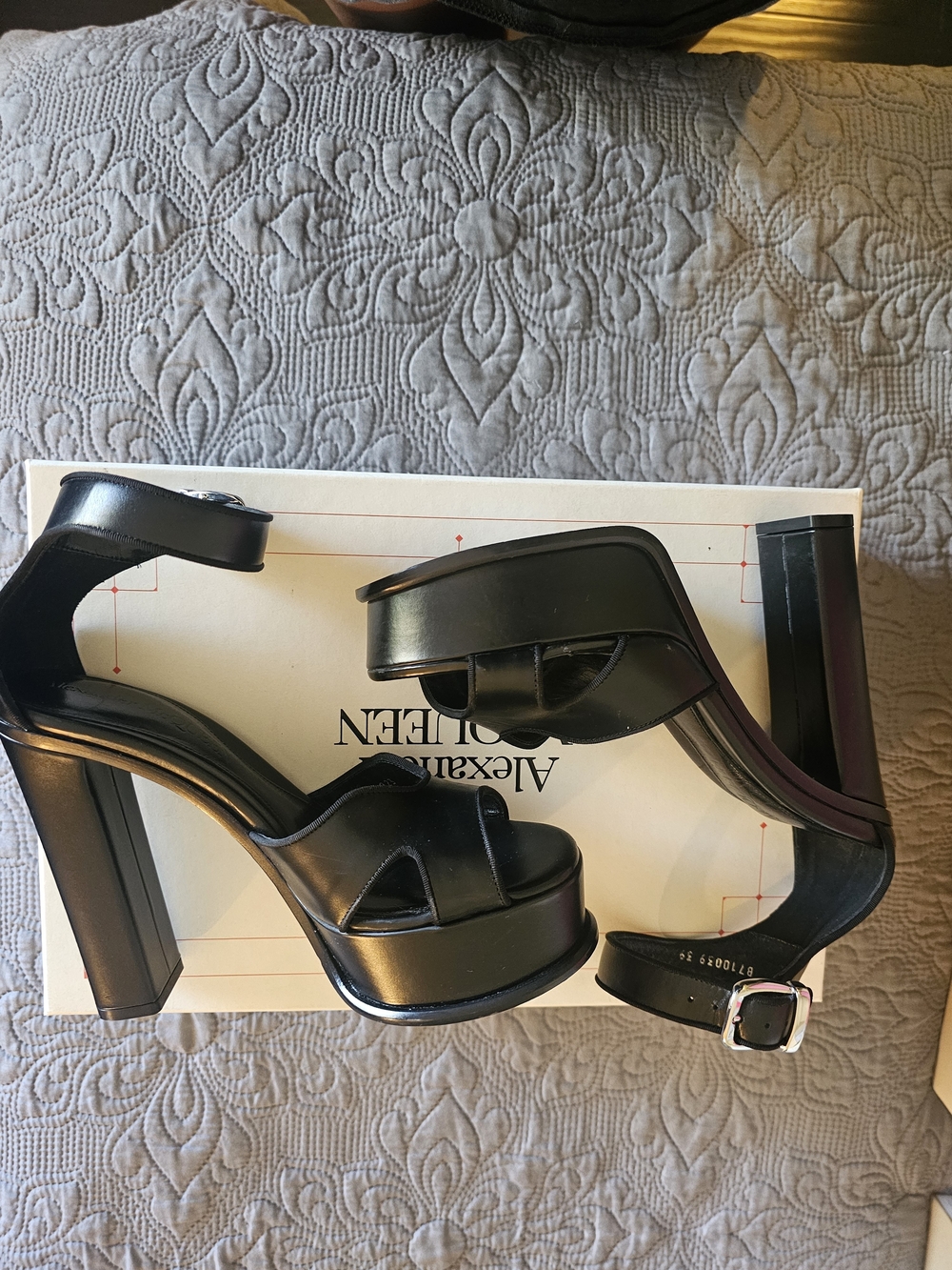 Alexander McQueen Black Leather Platform Sandals with Ankle Strap